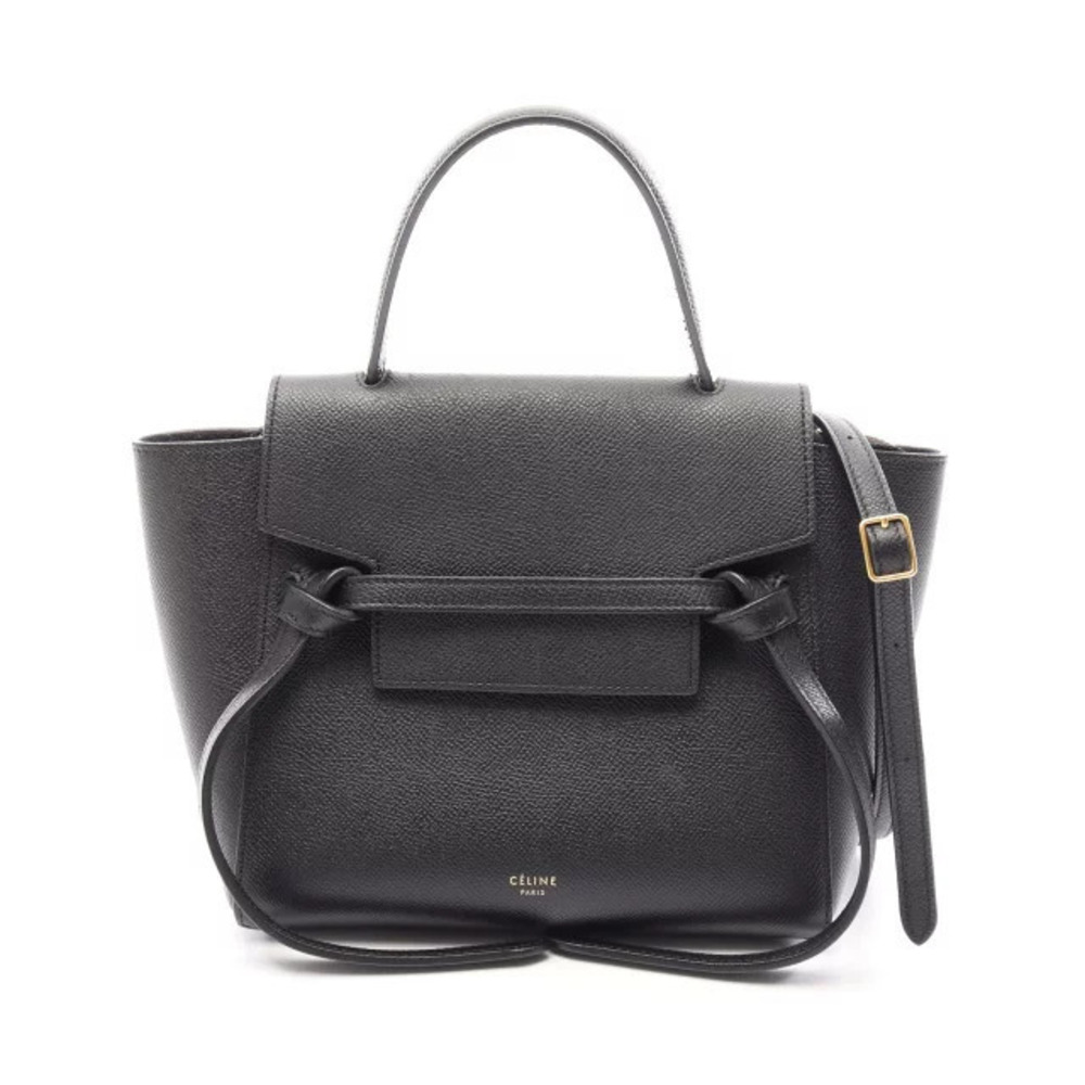 Celine Belt Leather Crossbody BAG Handbag Leather Black